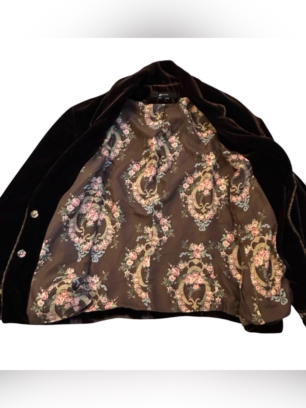 E by ECI Vintage Y2K Brown Velvet Blazer Jacket Silk Blend Jeweled Buttons Large - Picture 6 of 10